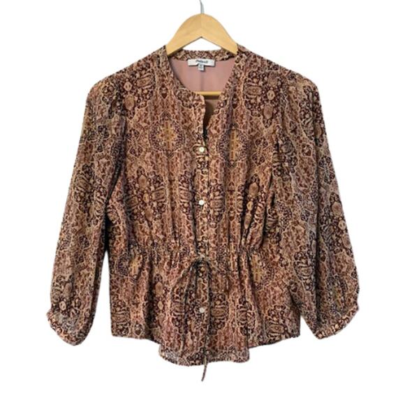 MADEWELL Drawstring Kaleidoscope Print Chiffon Top | XS - Picture 2 of 8